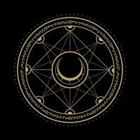 mysterious golden hexagram magical circle logo abstract vector