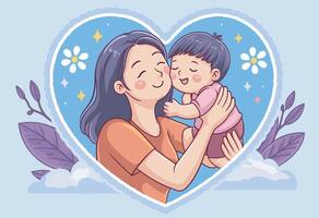 Mother and child in heart shape vector