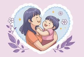 A mother and child are hugging in a heart shaped frame vector