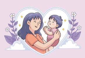 Mother and child in heart shape vector