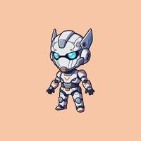 Meet this charming chibi robot Its sleek white armor and bright blue eyes shine against a peachy background, creating a cute and futuristic vibe. vector