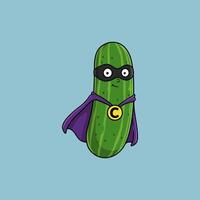 A charming cartoon cucumber dons a purple cape and mask, a cheerful superhero ready for action Its playful design and bright colors create a fun, lighthearted mood vector