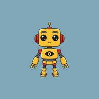 Meet this charming, little yellow robot Its big eyes and friendly smile create a sweet, playful mood. A delightful cartoon character. vector