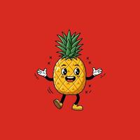 A happy pineapple cartoon bounces onto the scene Its cheerful expression and playful pose create a vibrant, fun mood. Enjoy this delightful fruit character vector