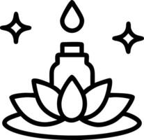 Floating essential oil bottle with levitating lotus flowers isolated on white background. vector