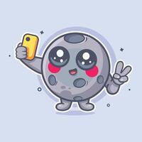 happy moon character mascot taking a selfie with a smartphone isolated cartoon vector