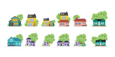 A set of houses with trees vector