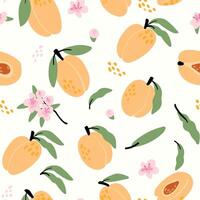 Modern abstract apricot and flowers design with seamless Fruits pattern and unique textures, ideal for fabric, stationery, and home decor. vector