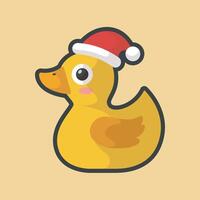 rubber duck wearing red hat with outline flat design vector