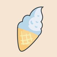 vanilla ice cream cone with outline flat design. vector