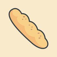 single long bread with outline flat design. vector