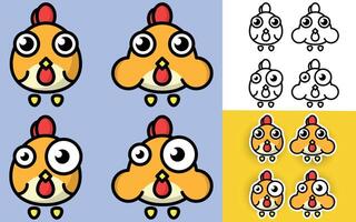 a set of cartoon chicken faces with different expressions vector
