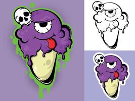 a cartoon ice cream cone with a skull and a skull on it vector