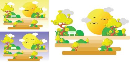 a cartoon scene with a bird and trees vector