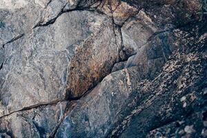 Natural handsome stone texture with cracks, vegetation and dirt, texture background photo