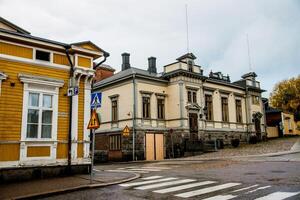 Porvoo, Finland, October 2019, City street cloudy rainy handsome day deserted little town photo