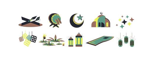 Ramadan themed flat icon set collection. Can be used for Islamic New Year, and Eid al-Fitr and Eid al-Adha. Simple icons in attractive modern colors vector