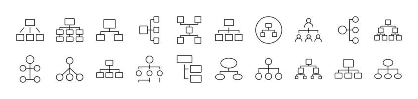 Mind Map or Hierarchy Simple Isolated Line Icons Collection. Editable Stroke. Suitable for Web Sites, Books, Cards, Apps vector