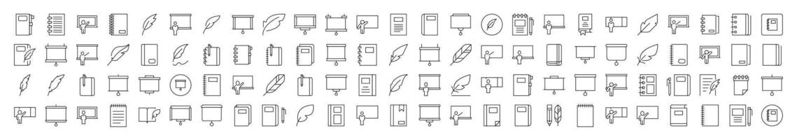 University Related Outline Symbol Set. Contains Icons of Professor, Teacher, Presentation Board, Notebook for Banners, Infographics, Books, Articles and Other Types of Design vector