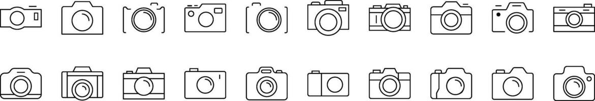 Photo Camera Line Icon Bundle. Editable Stroke. Minimalistic Linear Pictogram for Design of Cards, Apps, Banners, Posts vector