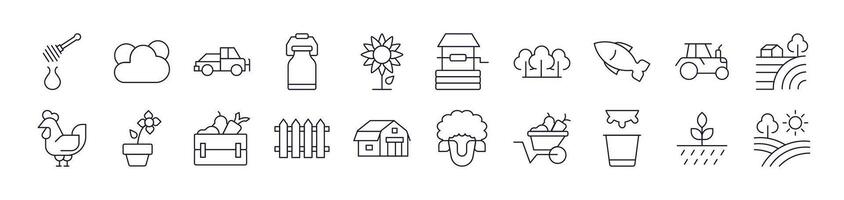 Collection of Icons of Field, Farm, Garden Drawn with Thin Line for apps, web sites, banners, infographics and other types of design vector