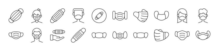 Collection of Icons of Medical Face Mask Drawn with Thin Line for apps, web sites, banners, infographics and other types of design vector