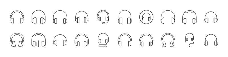 Big Various Headphones Set of Thin Icons. Editable Stroke. Suitable for Web Sites, Books, Cards, Apps vector