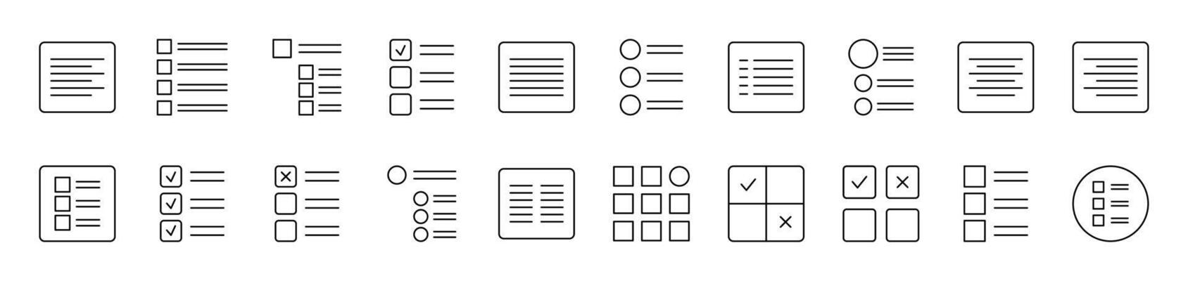 Menu and List in Interface Simple Icon Collection. Editable Stroke. Perfect for Infographics, Articles, Books, Flyers, Banners