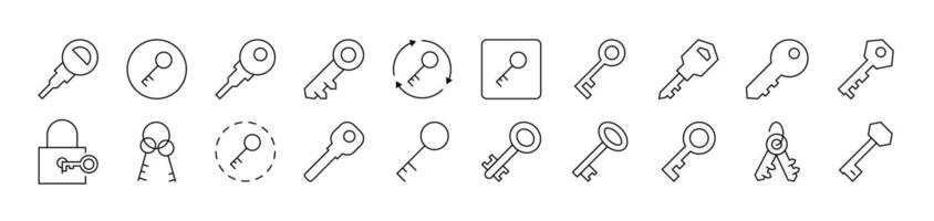 Key for Door Set of Thin Icons. Editable Stroke. Suitable for Web Sites, Books, Cards, Apps vector