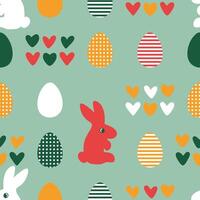 Easter seamless pattern with eggs, bunnies and small hearts. Perfect print for tee, paper, fabric, textile. Vintage illustration. vector