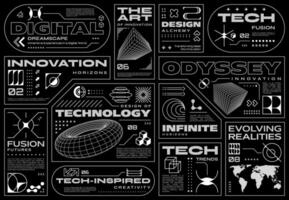 Retrofuturistic cyberpunk brutalism shape labels vector