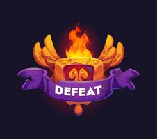 Defeat game icon or badge, gui arcade final banner vector