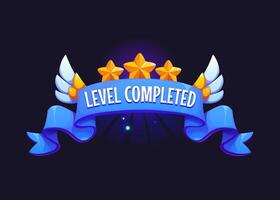Level completed badge, game level up asset banner vector