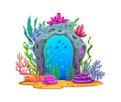 Underwater portal in stone gate for sea magic game vector