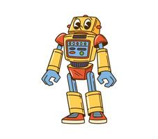 Cartoon groovy retro robot character, transformer vector