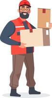 A man in a red vest and beard is holding a box vector