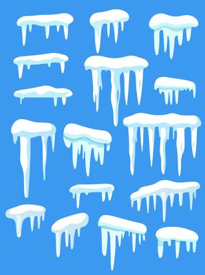Set of snow caps and icicles, ideal for winter, Christmas, holiday, and frozen-themed designs