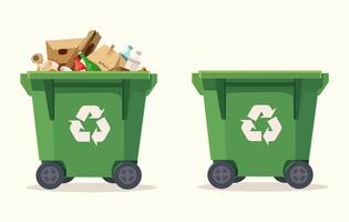 Full and empty recycling bins, ideal for waste management and environmental themes vector