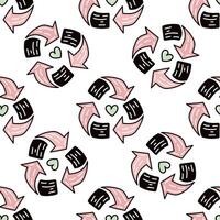 Seamless recycling pattern doodle and flat illustration with hearts vector