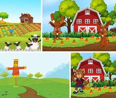 Set of different farm scenes with barns vector
