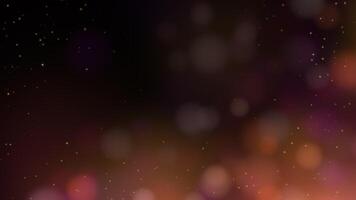 Motion and fly red particles and orange round bokeh on dark background video