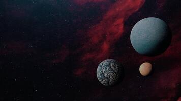 Three Alien Planets with Red Clouds in A Space Template video