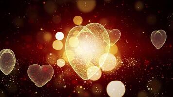 Glowing Golden Hearts Particles and Bokeh Romatic Loop video