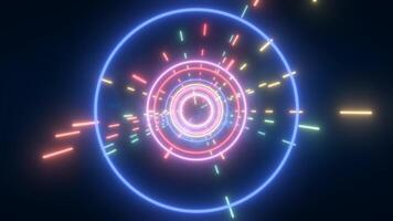 Abstract multi-colored energy futuristic hi-tech tunnel of flying circles and lines neon magic glowing background video