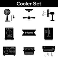 Isolated Glyph Cooler Icon Set in Flat Style. vector