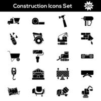 black and white Color Set of Construction Icon In Flat Style. vector