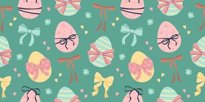 Happy easter seamless patterns with eggs and bows vector