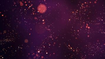Gold and purple particles abstract background with shining golden particle stars dust. Beautiful futuristic glittering in space on black background. video