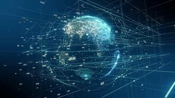 Abstract Digital data global hologram technology Cyber space Background. Futuristic Technology Earth business concept of connections and information. video