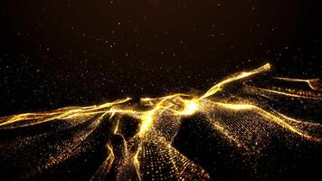 Beautiful golden particles wave and light abstract background with shining particle form floor stars dust flare. Futuristic glittering Luxurious gold sparkling on background. video